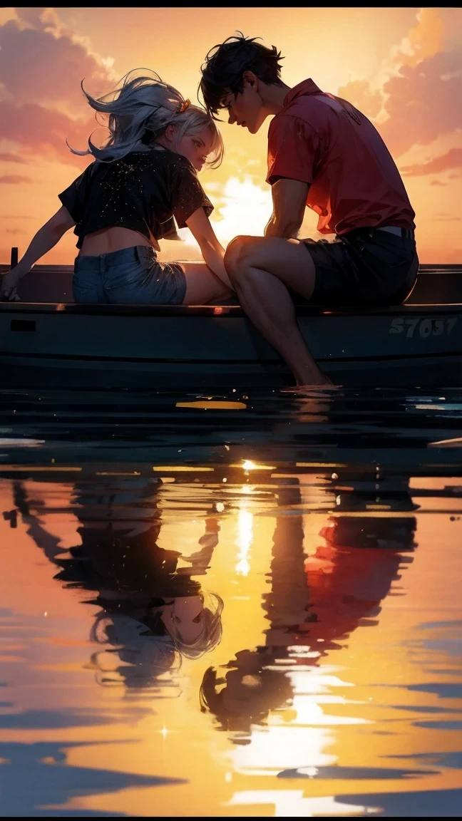 Golden pond，sunset，sparkling，Backlighting equipment for couple on boat:SonyA77(Standalone) [SONY（Sony）digital camera]  lens:70-300mm F4-5.6 SSM time:2017-09-24 17:37:02 Shutter:1/8000 aperture:F/6.3 focal length:300mm sensitivity:0  