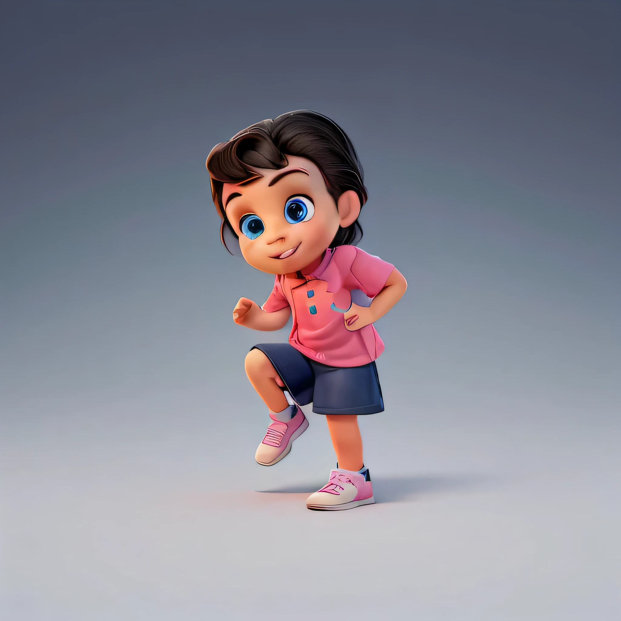 a photo of Lejavaga, a 10 year old girl,Pixar style,  brunette, with black hair, blue eyes, pink blouse, black pants, white sneakers, looking at the camera,Full body view