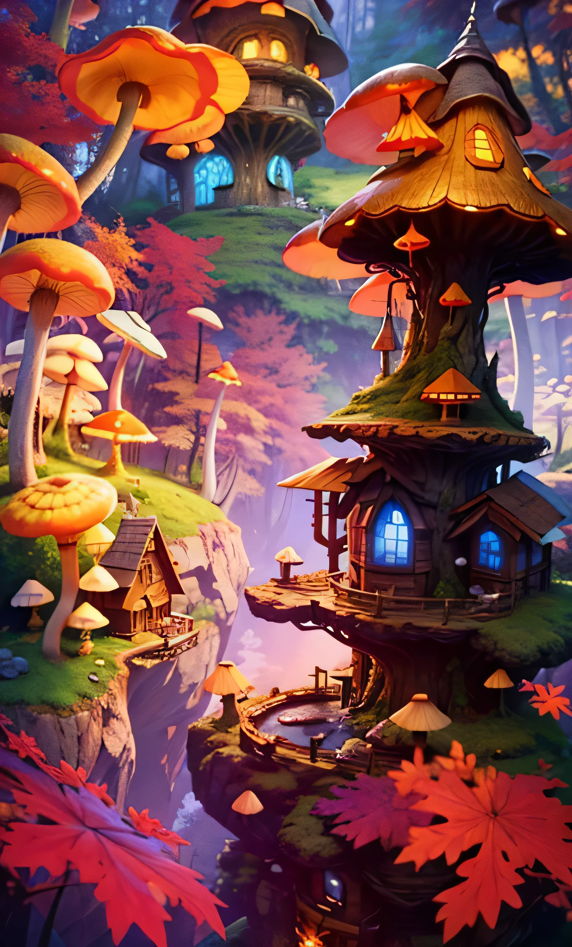 Highly detailed matte painting depicting a fairy tale mushroom house forest, by makoto shinkai, by Art Germ, author: Wlop, Written by Greg Lukowski, volume lighting, octane rendering, 4K resolution, art station trends, masterpiece