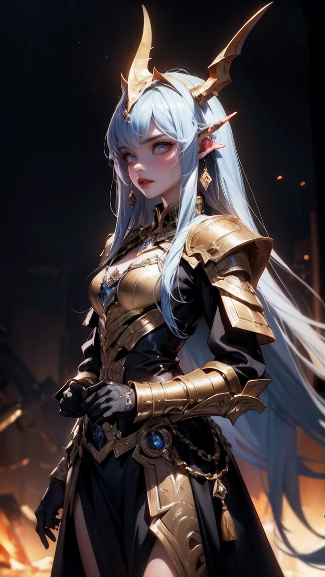 Cute Girl, cowboy shot,movie lighting, Horned golden-headed creature, Portrait of Dragon Knight, Mysterious Anubis Valkyrie, Super detailed fantasy characters, Robot dragon portrait, Sleipnir's photo, ghost of anubis, 4K detailed fantasy artwork, Polaroid Trend, zbrush contest winner, Created using zbrush, zbrush central tournament, warrior on horseback, (Covered in blood from head to toe)., v-shaped eyebrows, chiaroscuro, sparkle, diffraction spikes, overexposure, UHD, masterpiece, ccurate, anatomically correct, super detail, high details, award winning, best quality, highres, high quality