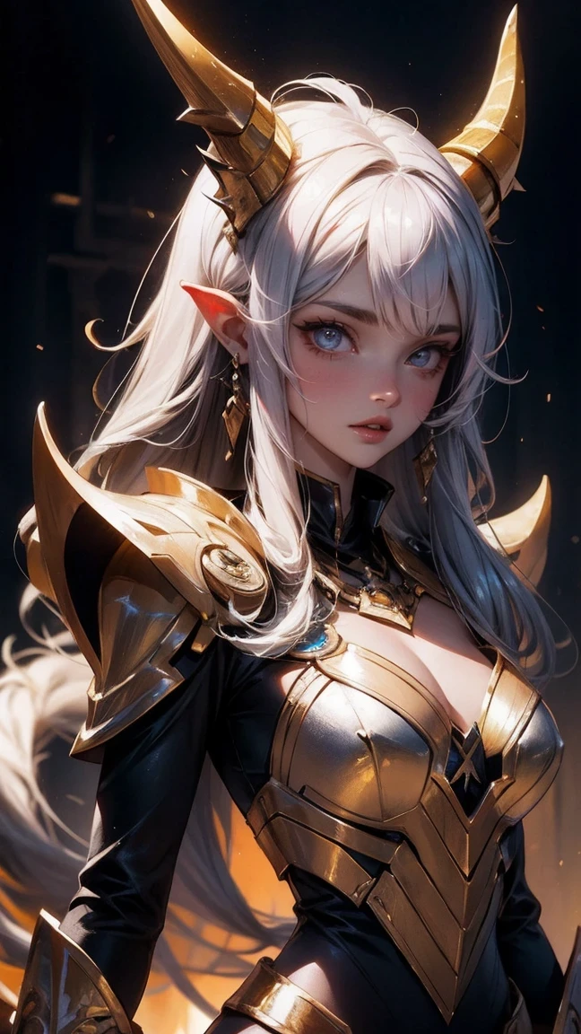 Cute Girl, cowboy shot,movie lighting, Horned golden-headed creature, Portrait of Dragon Knight, Mysterious Anubis Valkyrie, Super detailed fantasy characters, Robot dragon portrait, Sleipnir&#39;s photo, ghost of anubis, 4K detailed fantasy artwork, Polaroid Trend, zbrush contest winner, Created using zbrush, zbrush central tournament, warrior on horseback, (Covered in blood from head to toe)., v-shaped eyebrows, chiaroscuro, sparkle, diffraction spikes, overexposure, UHD, masterpiece, ccurate, anatomically correct, super detail, high details, award winning, best quality, highres, high quality