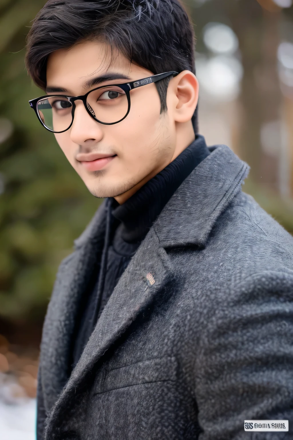 Photorealsitic, A Bangladeshi handsome, a 21-year-old man wearing spectacle, school winter uniform, Chuby face,no beard in face,detailed face details, spikey haircut, black panjabi,
