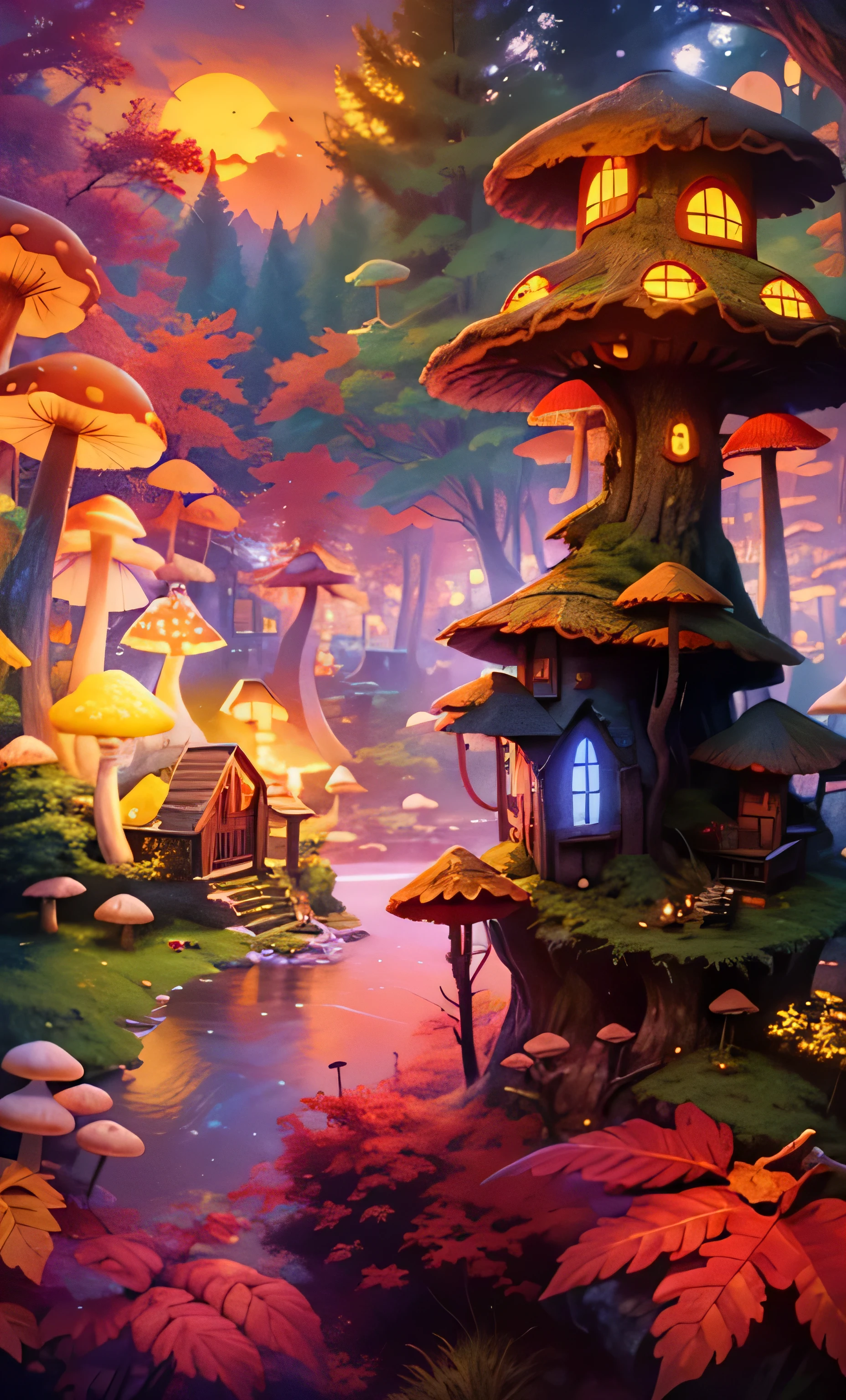 Highly detailed matte painting depicting a fairy tale mushroom house forest, by makoto shinkai, by Art Germ, author: Wlop, Written by Greg Lukowski, volume lighting, octane rendering, 4K resolution, art station trends, masterpiece
