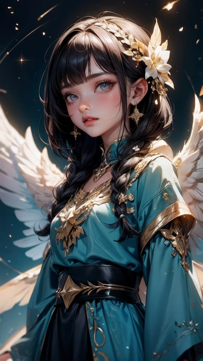 Cute Girl,cowboy shot,man made of fireflies, surrounded by fireflies,illustration,added details:beautiful wings,sparkling light,starry night,highres,ultra-detailed,realistic:1.37,portrait,soft and warm color tones,gently lit.