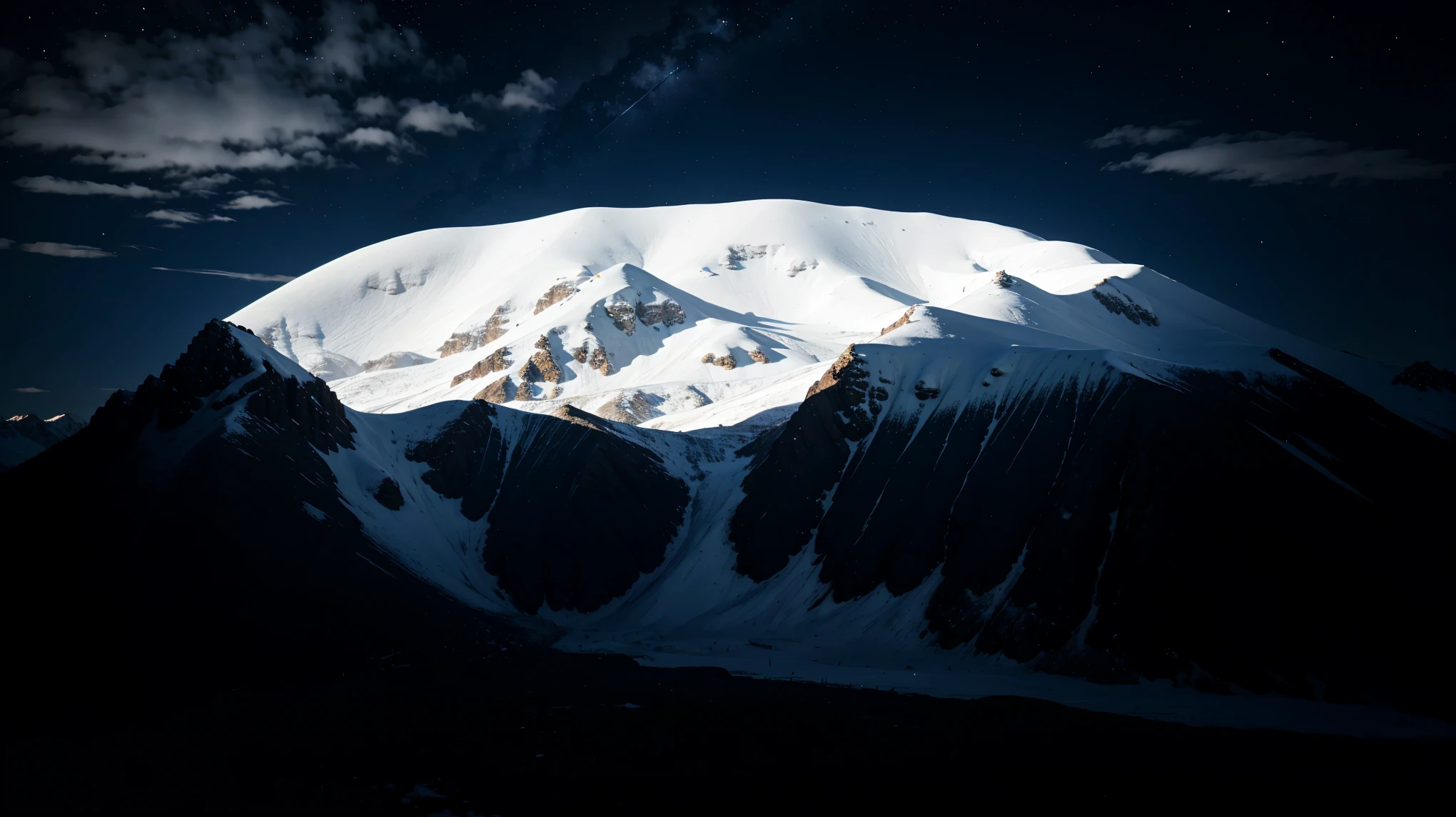 Snowy mountain with cold atmosphere and starry night behind like a cosmic beauty represent unwanted cold lust