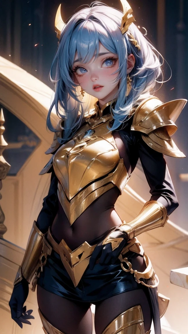 Cute Girl, cowboy shot,Seiya, golden armor, 4k image, ralista, best quality, masterpiece, cinematic lighting