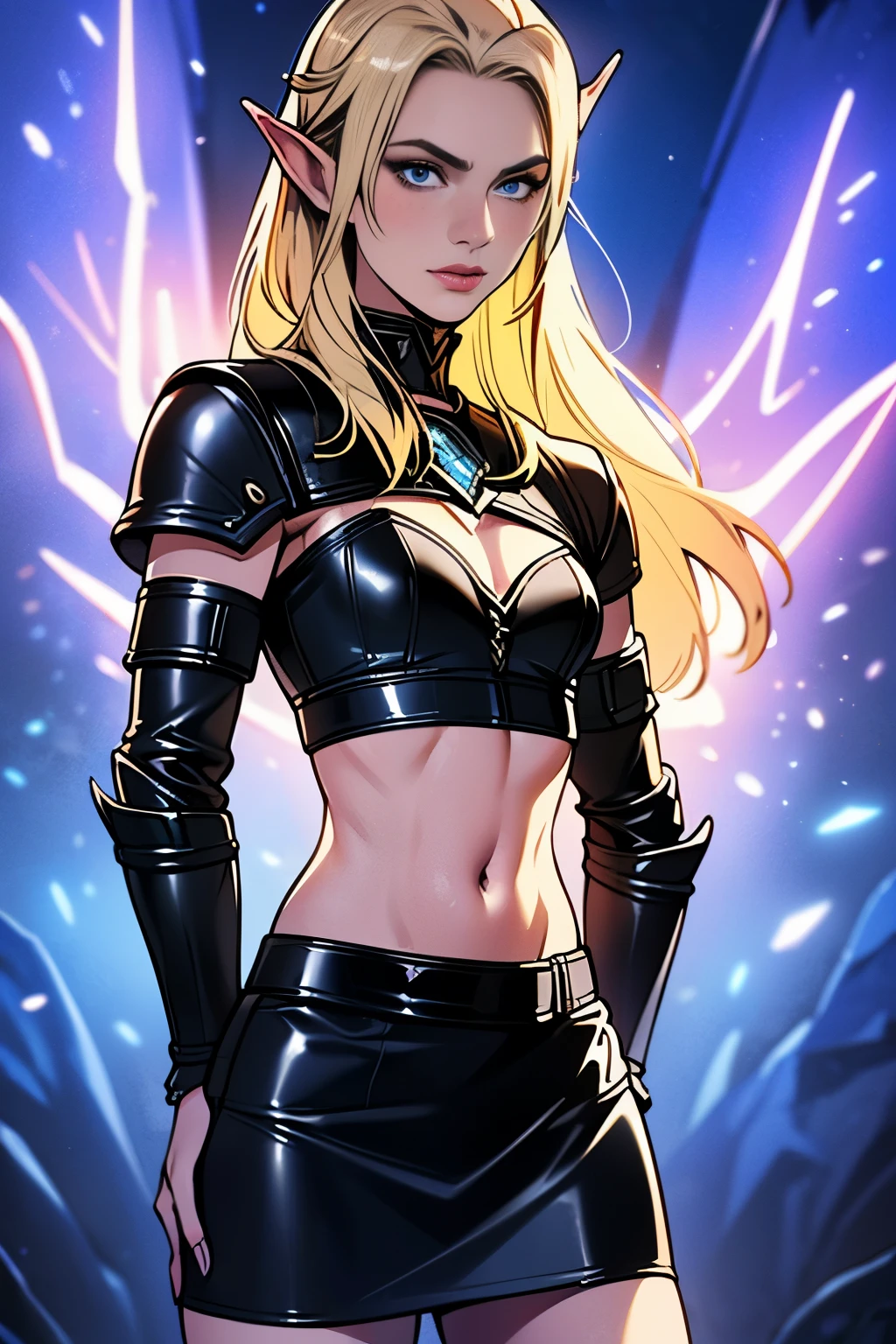 photo of 1girl in, teenager, Solo, Aesthetic artwork, (blond, straight blonde hair, super long blonde hair:1.35),  ((portrait)), ((light blue eyes, small freckles, pale skin:1.2)), (thin hips, thin waist, runners body: 1.25),  (A-cup, small breasts: 1.4), ((wearing leather Warcraft leather armor, leather warrior skirt, sky blue leather: 1.5)), (high detailed bedroom: 1.3), (realistic photo, best quality, detailed), (8k wallpaper), (cinematic lighting, dramatic lighting) (sharp focus, intricate)