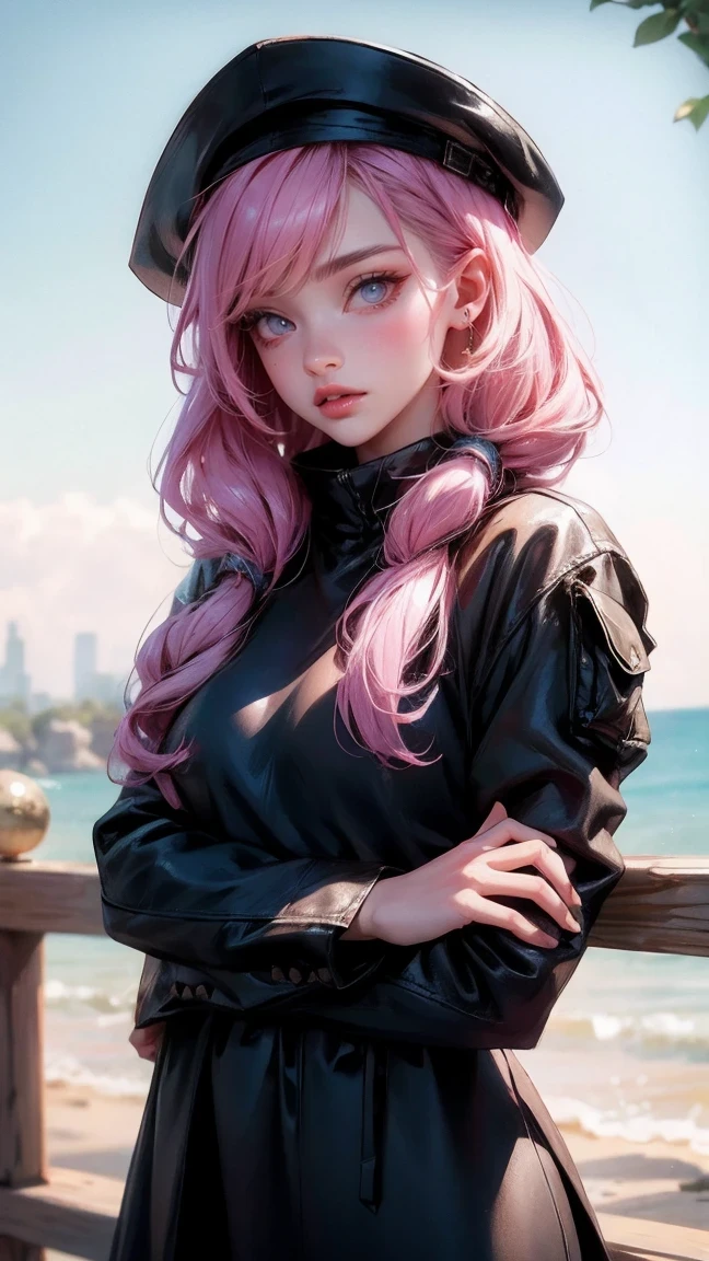 (best quality,4k,8k,highres,masterpiece:1.2),ultra-detailed,(realistic,photorealistic,photo-realistic:1.37),cute girl,cowboy shot,pink hair,blue eyes,beautiful detailed eyes,beautiful detailed lips,extremely detailed eyes and face,long eyelashes,black cat,girl with cat,avatar,vivid colors,soft lighting,portrait.