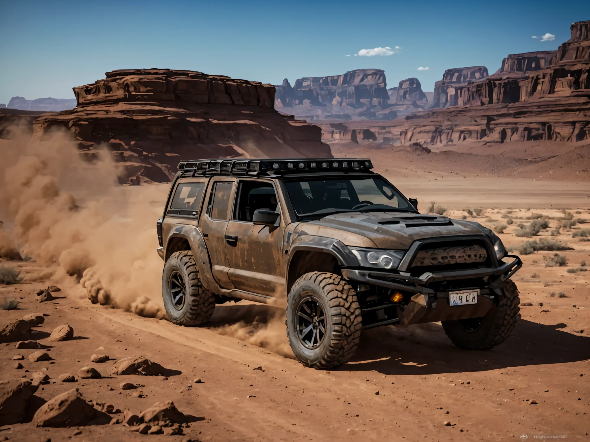 black offroad car,sandy desert road,vector,vector art,(best quality,4k,highres,masterpiece:1.2),ultra-detailed,shiny,worn-out tires,dusty air,harsh sunlight,shadowy silhouettes,desolate landscape,V8 engine roaring,adventure,exploration,endless horizon,vibrant colors,contrast,dynamic composition,realistic texture,wilderness,exciting,powerful,dirty,gritty,metallic body,strong presence,rough terrain,extreme sports,thrilling journey,intrepid driver,stirring dust clouds,majestic scenery,secluded path,explorers,off-the-grid experience,off-roading legend