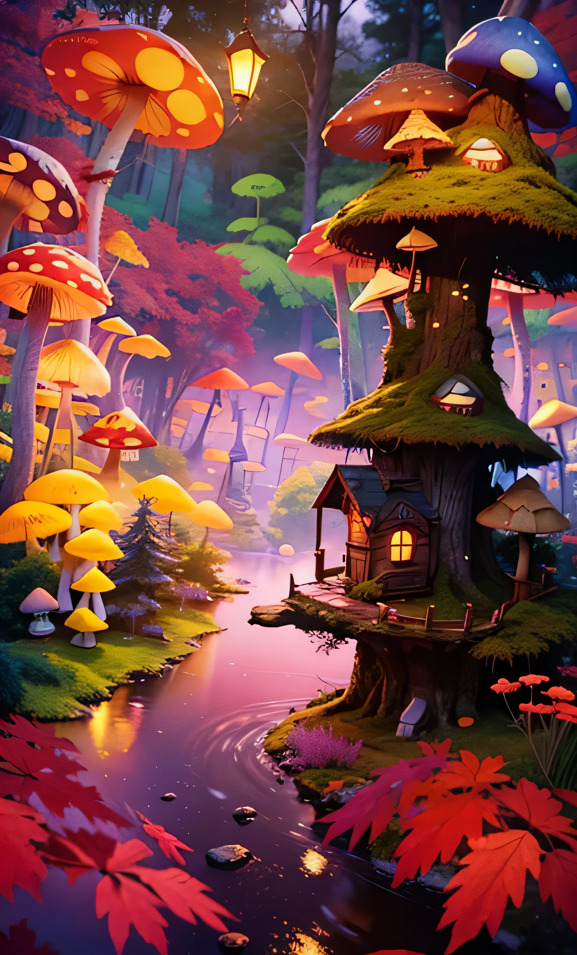 Highly detailed matte painting depicting a fairy tale mushroom house forest, by makoto shinkai, by Art Germ, author: Wlop, Written by Greg Lukowski, volume lighting, octane rendering, 4K resolution, art station trends, masterpiece