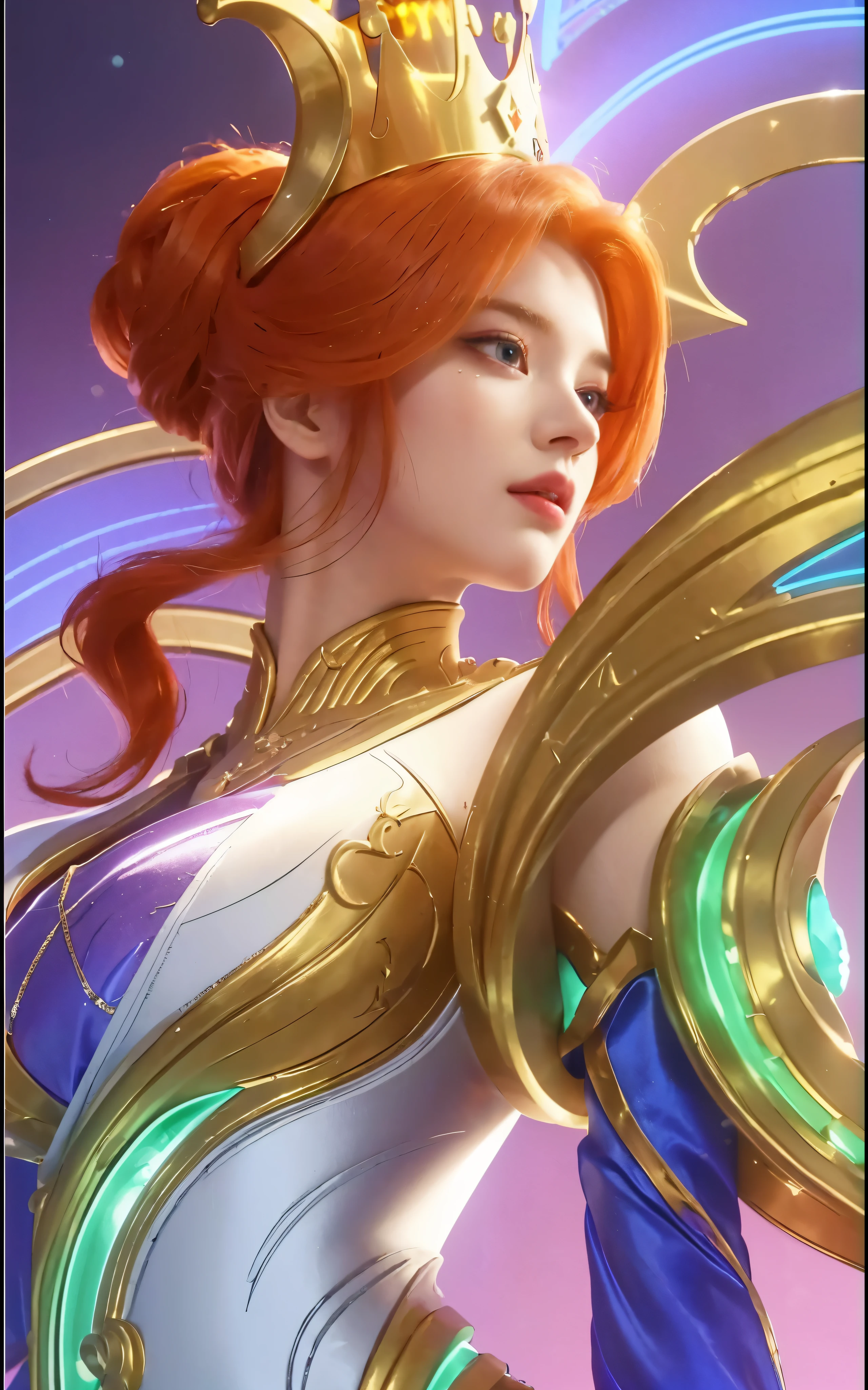(best quality,4k,8k,highres,masterpiece:1.2),ultra-detailed,(realistic,photorealistic,photo-realistic:1.37),portrait,woman with a crown on her head,long red hair,beautiful detailed eyes,beautiful detailed lips,extremely detailed eyes and face, long eyelashes,portrait of queen of light,artgerm detailed,artgerm style,knights of zodiac girl,colored portrait,HDR,UHD,studio lighting,vivid colors,bokeh