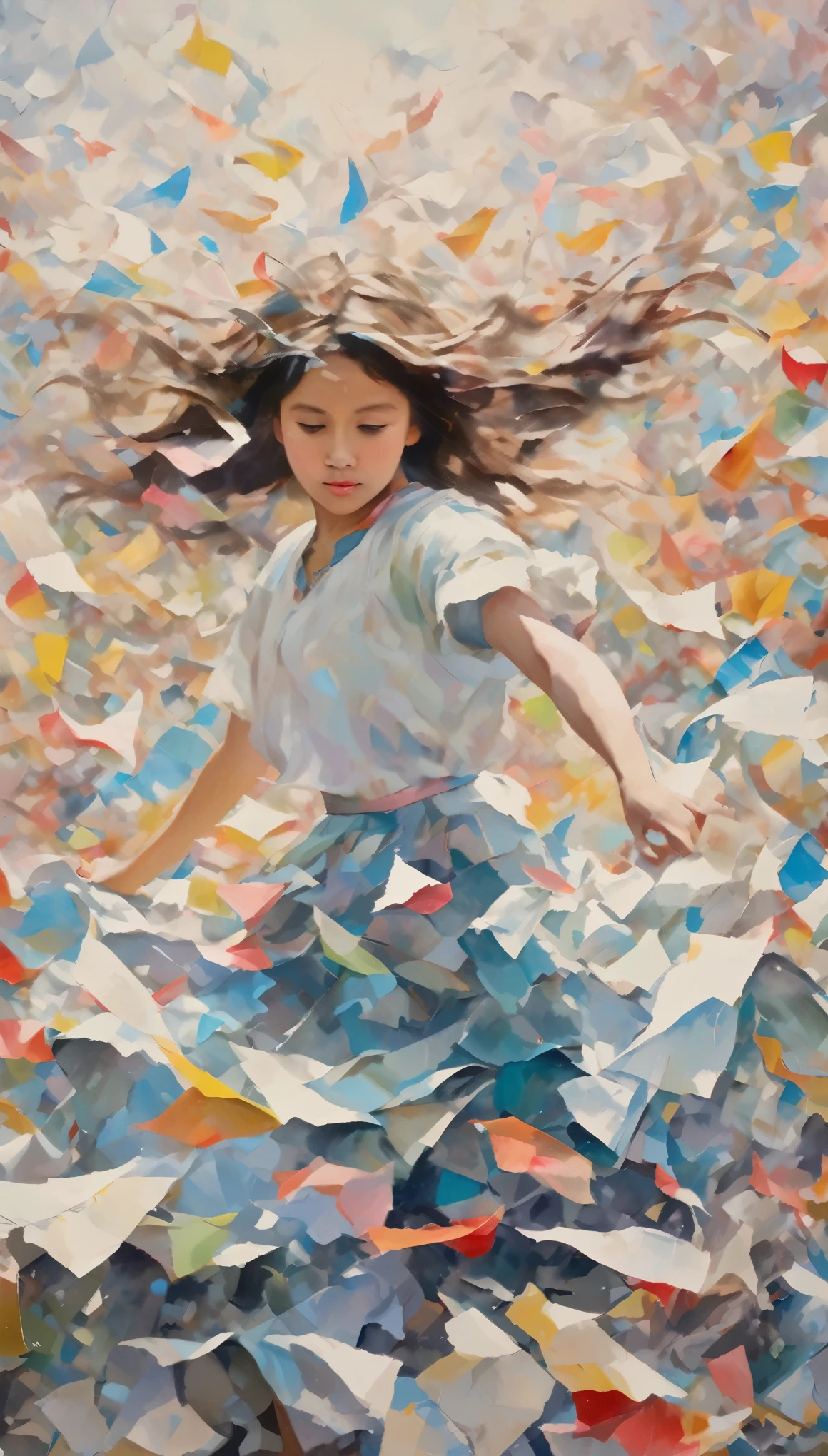 (Adolescent girls),Dancing in a sea of paper,high quality,masterpiece