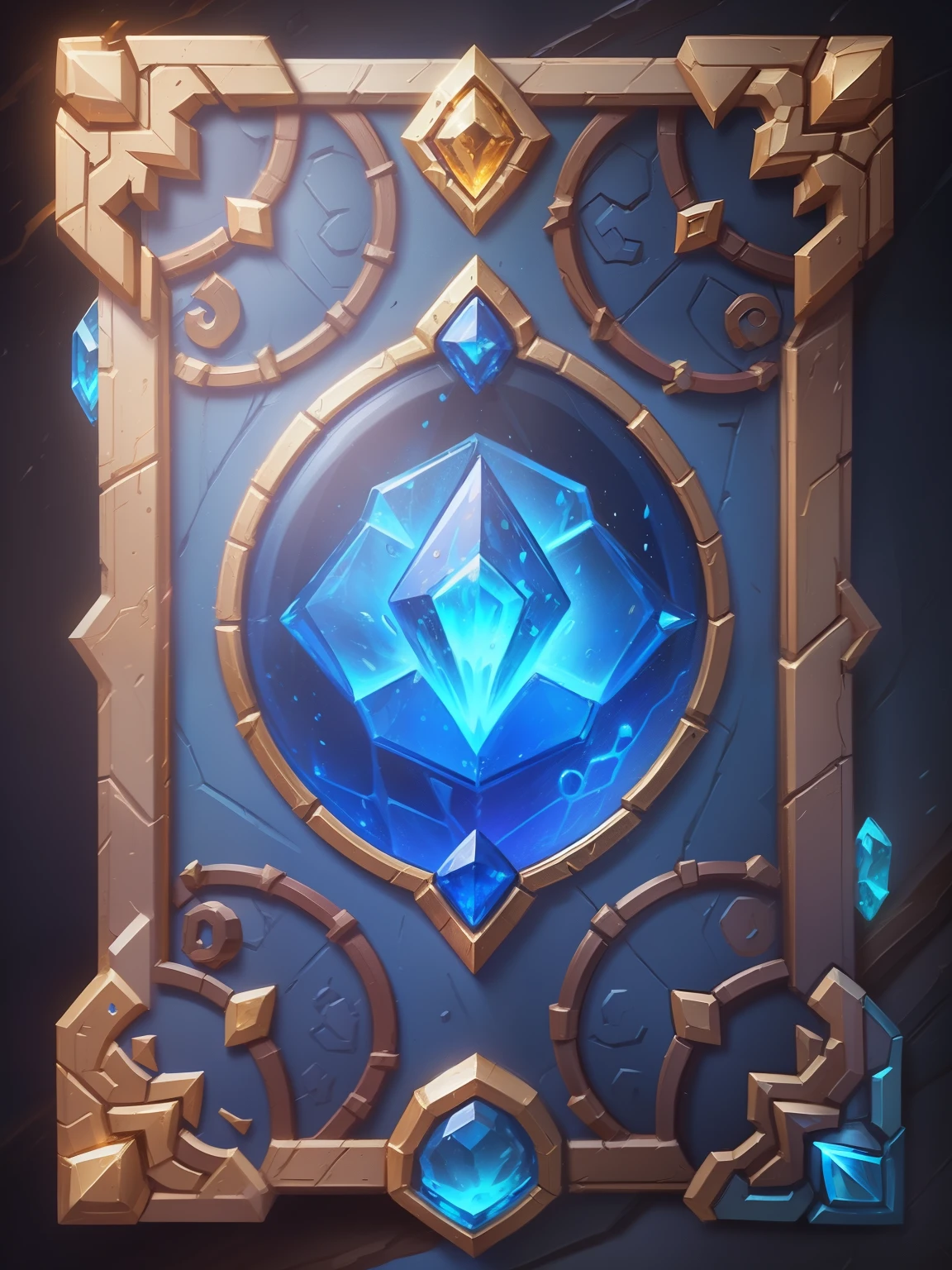 Close-up of blue and gold stained glass with blue stones, Heart Stone original art style, Hearthstone Art style, in Hearthstone Art style, blizzard Hearthstone concept art, Hearthstone style art, Hearthstone Art, fantasy Hearthstone Art style, Hearthstone Weapon Arts, Hearthstone official splash art, Hearthstone concept art, Hearthstone card art, Hearthstone color styles, Hearthstone splash art