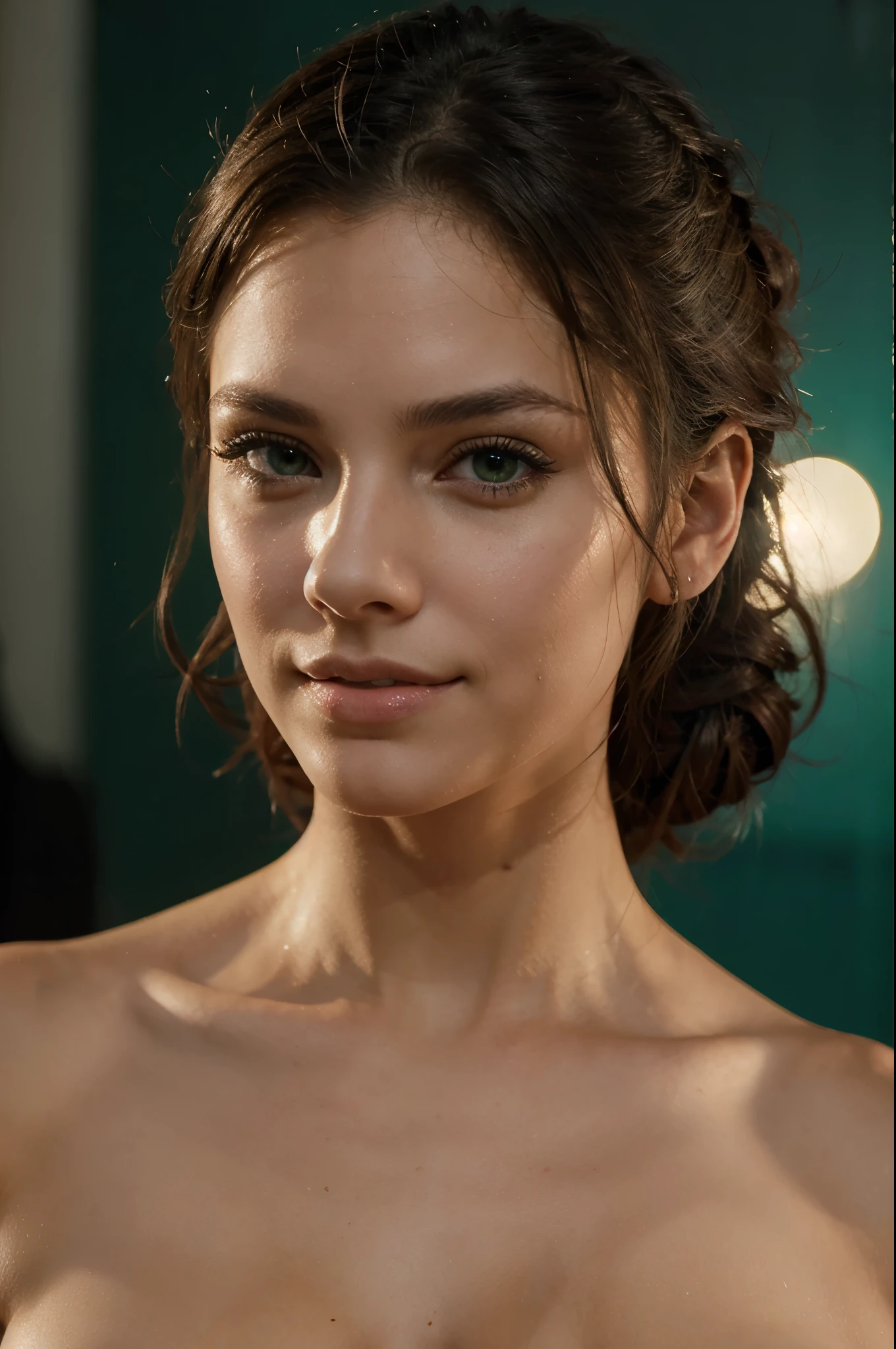 The hacker's beauty was as dangerous as her skills, her eyes a deep, alluring shade of green that seemed to hold secrets and mysteries. As she worked her magic on the screen, her lips curved into a satisfied smile, her realistic rendering in 8k resolution a testament to her mastery, realistic, naked, big