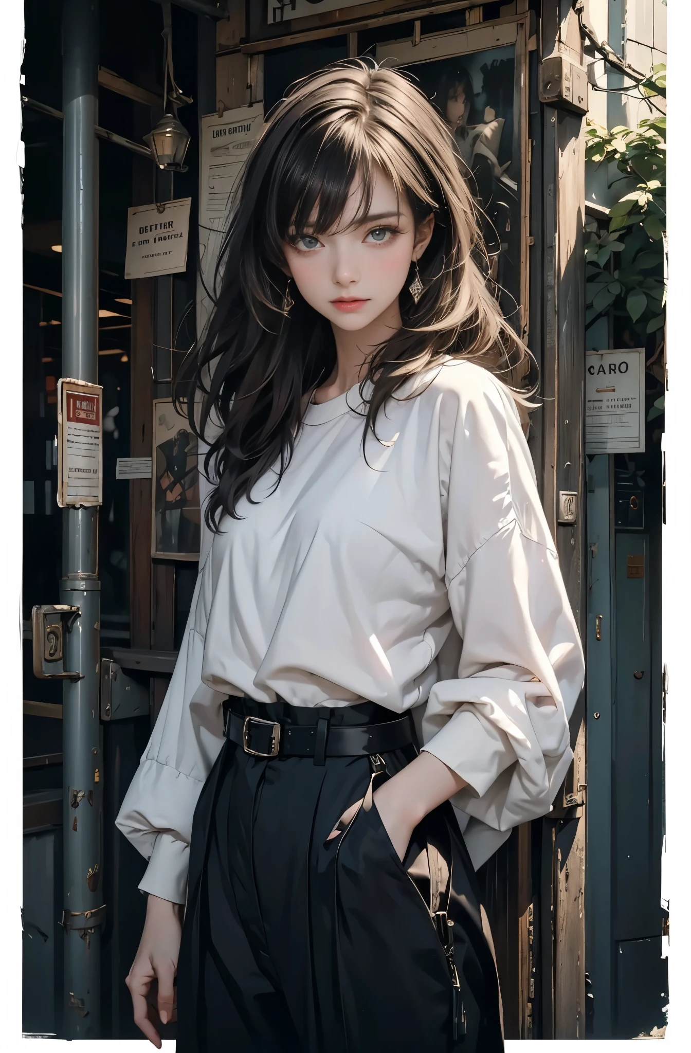 Photo of a beautiful woman standing on a street corner, Perfect model body shape, Stylish pants style, very stylish, with influence of Jeremy Mann, Jeremy Mann, style of Jeremy Mann, Jeremy Mann painting, Jeremy Mann art, Ron Hicks, Liepke, Jeremy Mann and alphonse mucha, Works that influenced Edmund Blampid, robert lenkiewicz, Casey Baugh and James Jean, Works that influenced Willem Kalf, Nick Alm, tumbler, figurative art, intense watercolor, watercolor detailed art,Beautiful and expressive paintings, Beautiful artwork illustration, wonderful, cool beauty, masterpiece, highest quality, official art, perfect composition, perfect angle, best shot, The perfect subject, women only, sharp outline, Mysterious, nostalgia, nostalgia, romantic, fantasy, The blurred boundary between past and present, very beautiful and detailed eyes, beautiful and delicate eyes, ideal animation, In search of lost time, marcel proust, sentimental, Rome in the first half of the 20th century, close