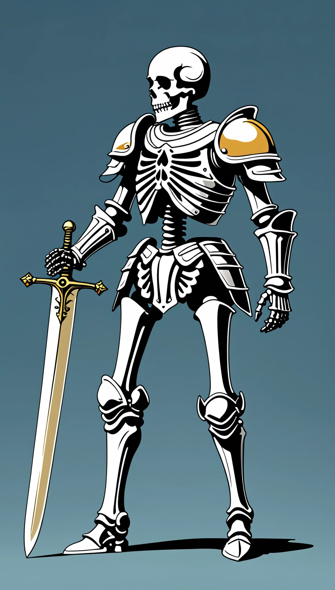 (((Vector illustration))),Flat coating,Two-dimensional picture,((Celluloid style)),(children illustration),side view,skeleton knight,((minimalist art)),8K,masterpiece,Rich details