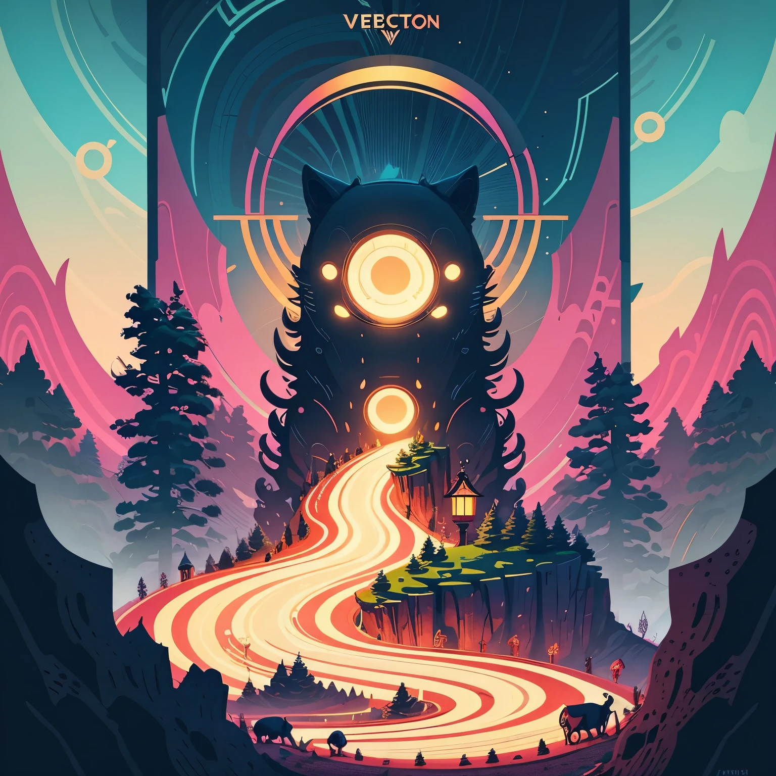 Vector Art,landscape, behance,"The Happiness",no humans, Biophilic, Rainbow, Screen print, Zen, Accent lighting, F/14
