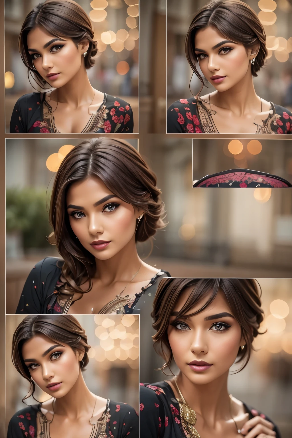 Night, RAW Photography, (((Very Beautiful Portrait))), (Very Beautiful Portrait))), 1 Girl, Sexy 25 Year Old Girl, ((Natural Brown Hair with Short Cuts)), [Brown Eyes],Gentle Smile Staring at the Camera(cleavage), ((Masterpiece, Best Quality, Ultra Detail, Cinematic Lights, Intricate Detail, High Definition, 8k, Very Detailed)), Detail Background, 8k UHD, DSLR, soft lighting, high quality, film grain, fujifilm XT3, shallow depth of field, natural light, perfect face