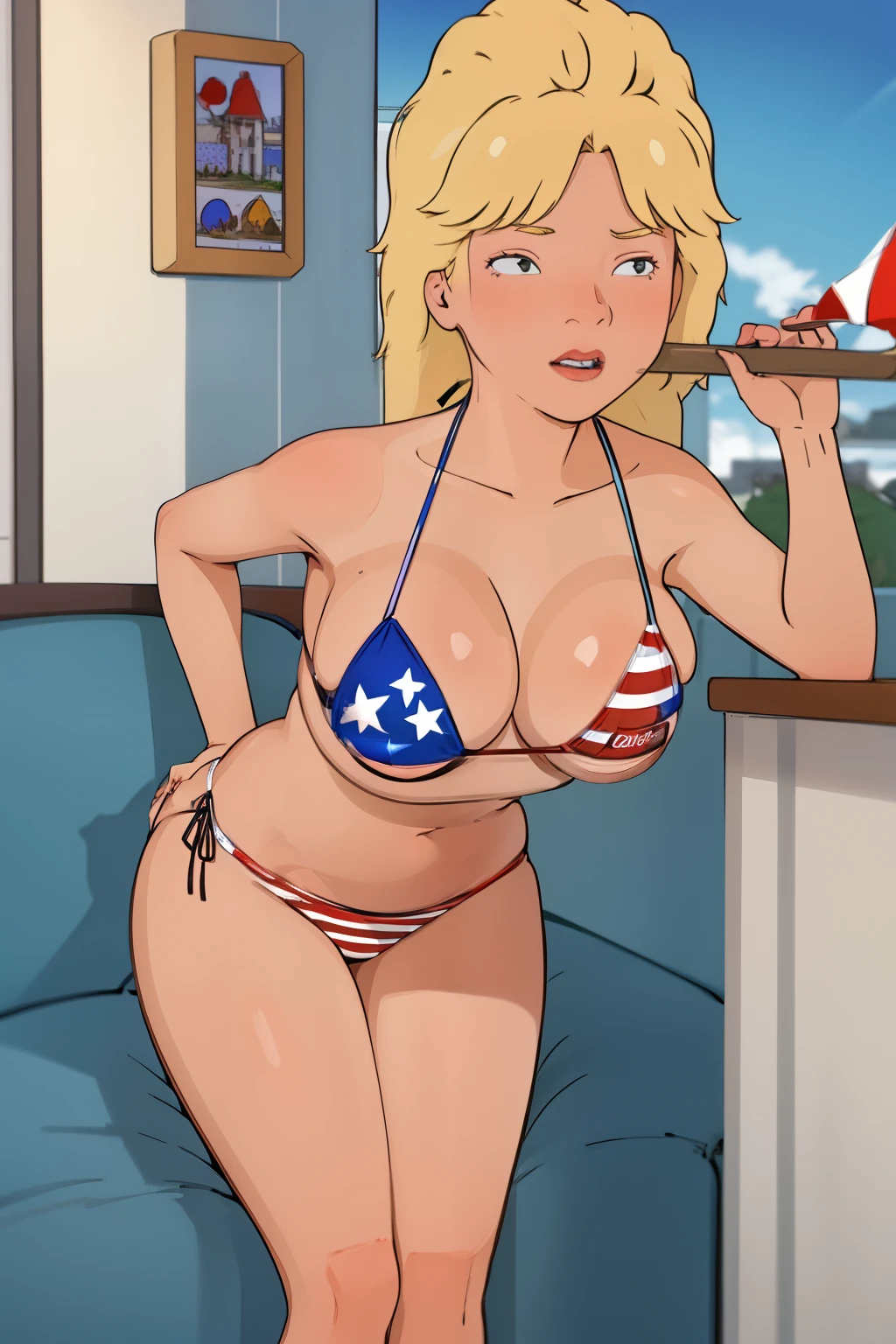 1girl,
american flag bikini, leaning forward,
masterpiece, best quality, highly detailed