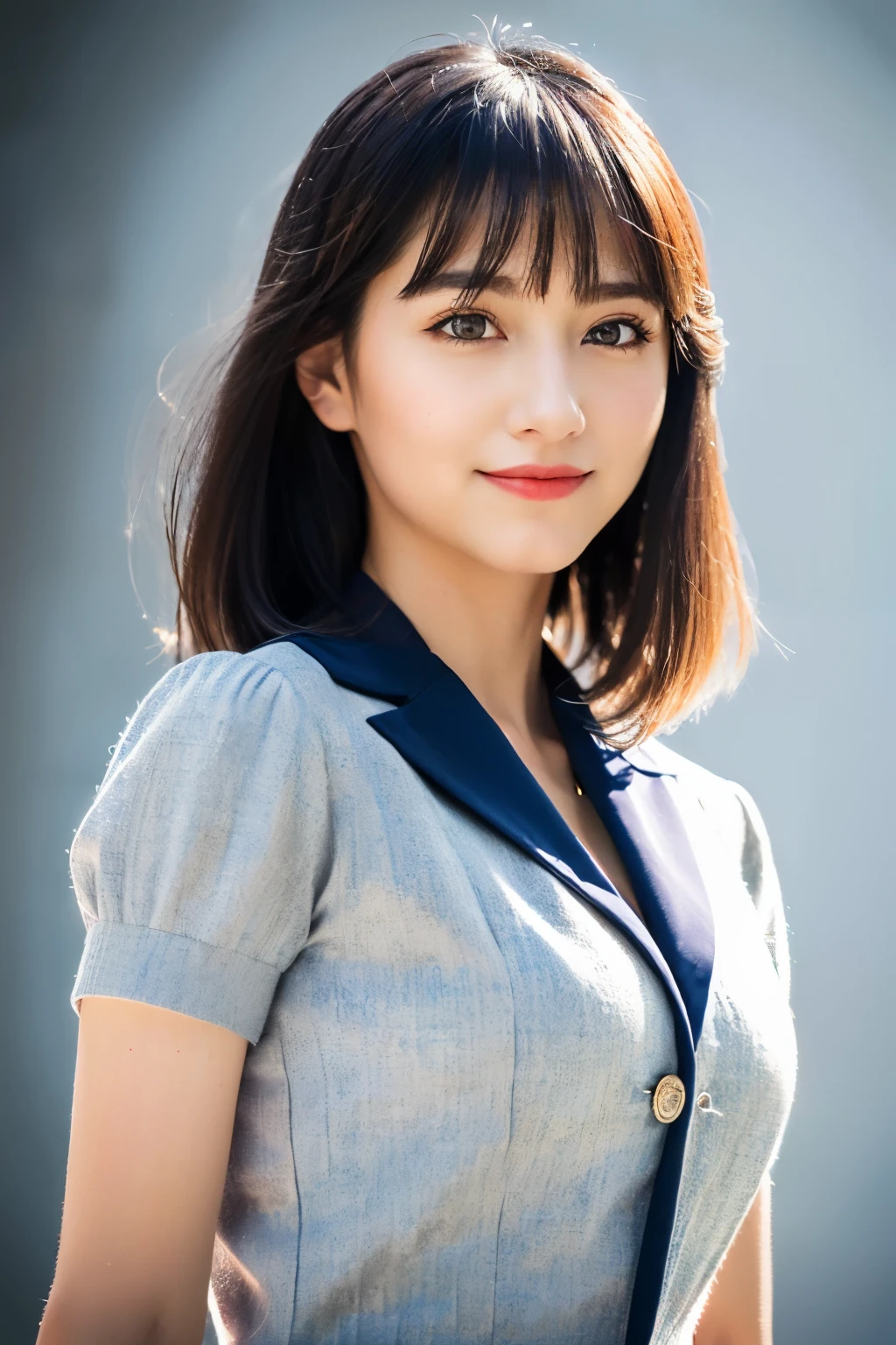1girl,beautiful vintage color, instagram (photorealistic, high resolution:1.4), ((puffy eyes)), looking at viewer, , full body (8k, RAW photo, best quality, masterpiece:1.2), (realistic, photo-realistic:1.37),(sharp focus:1.2), professional lighting, photon mapping, radiosity, physically-based rendering, (pale skin:1.2),(small breasts:1.2), looking at viewer, (middle hair:1.5), portrait, purple eyes, (sliver hair:1.1),bangs, (simple background:1.4), solo, upper body, realistic,(masterpiece:1.4),(best quality:1.4),(shiny skin),fashi-girl,makeup,smile(skinny,closed mouth,shy :1.3) ,(standing,black Stewardess uniform,Necromancer:1.1),medium bust,sexy pose ,