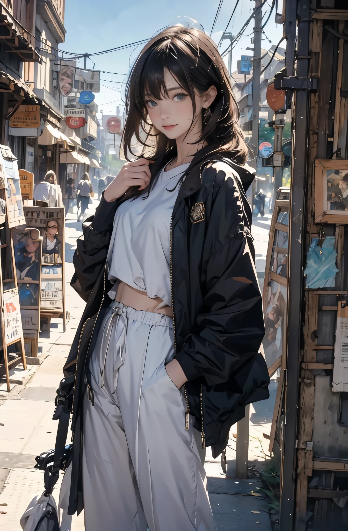 Photo of a beautiful woman standing on a street corner, Perfect model body shape, Stylish pants style, Stylish jacket, sunglasses, very stylish, with influence of Jeremy Mann, Jeremy Mann, style of Jeremy Mann, Jeremy Mann painting, Jeremy Mann art, Ron Hicks, Liepke, Jeremy Mann and alphonse mucha, Works that influenced Edmund Blampid, robert lenkiewicz, Casey Baugh and James Jean, Works that influenced Willem Kalf, Nick Alm, tumbler, figurative art, intense watercolor, watercolor detailed art,Beautiful and expressive paintings, Beautiful artwork illustration, wonderful, cool beauty, masterpiece, highest quality, official art, perfect composition, perfect angle, best shot, The perfect subject, women only, sharp outline, romantic, Moody, very beautiful and detailed eyes, beautiful and delicate eyes, ideal animation, sentimental, 25th street new york, close