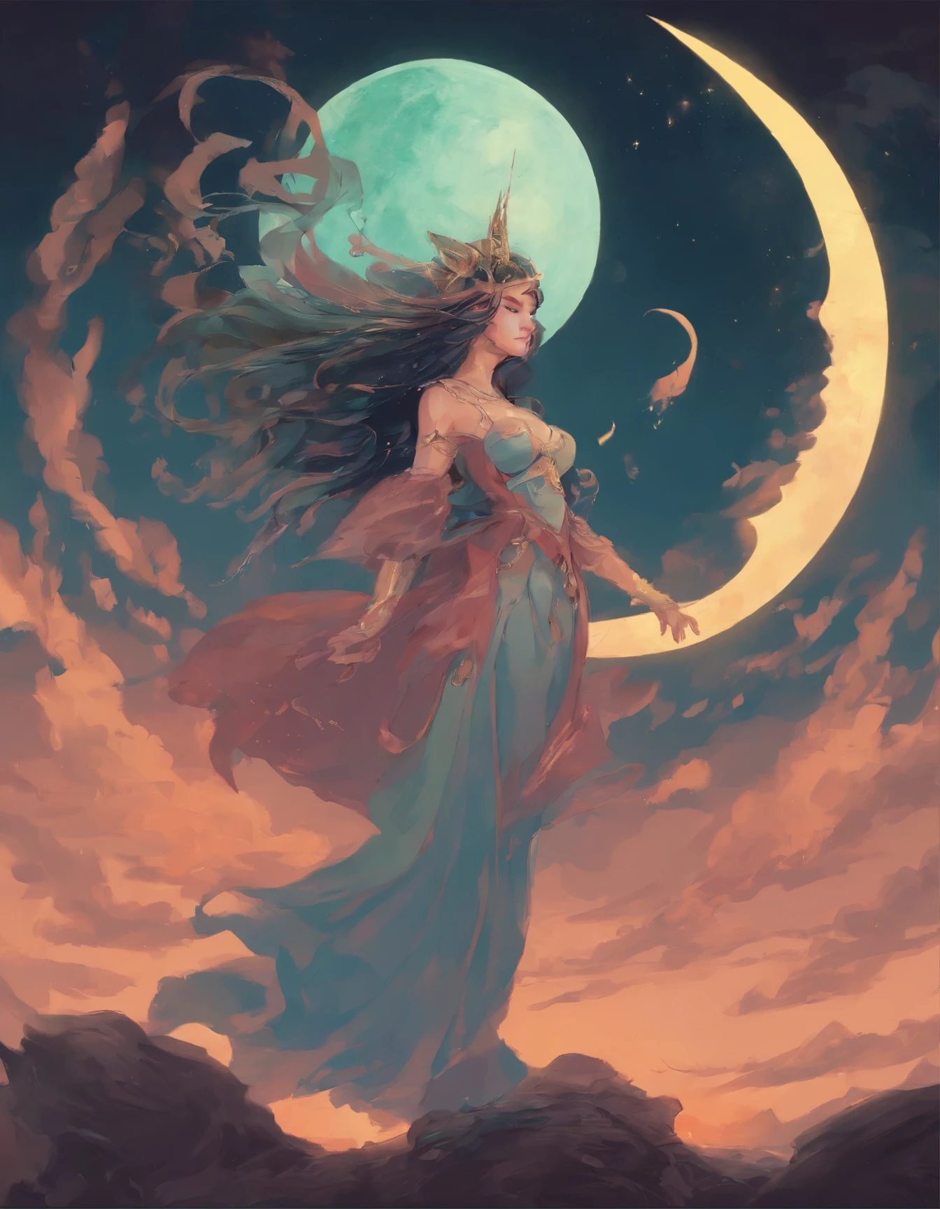 anime, person, person, person, person, person, person, person, person, person, person, person, person, person, the moon, rhads and lois van baarle, in the art style of mohrbacher, brittney lee, mystical atlantean valkyrie, detailed digital 2d fantasy art, digital 2d fantasy art, mohrbacher