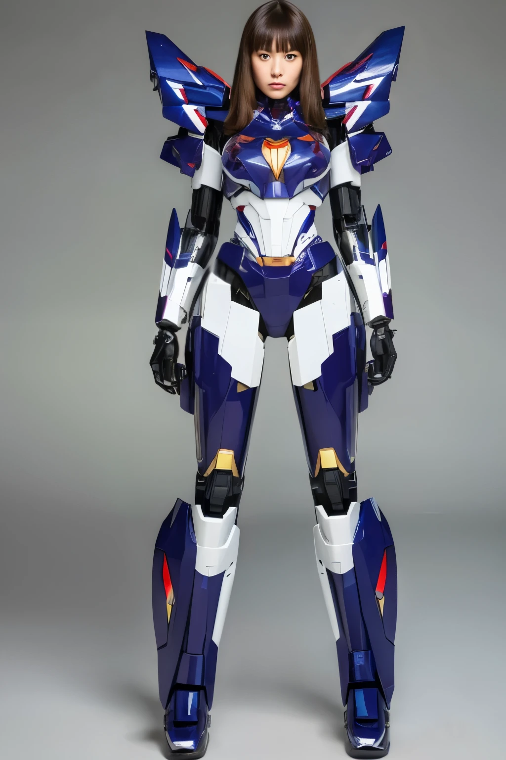 ((highest quality)), ((masterpiece)), (whole body), perfect face, Mecha girl, 3 people, In the process of merging