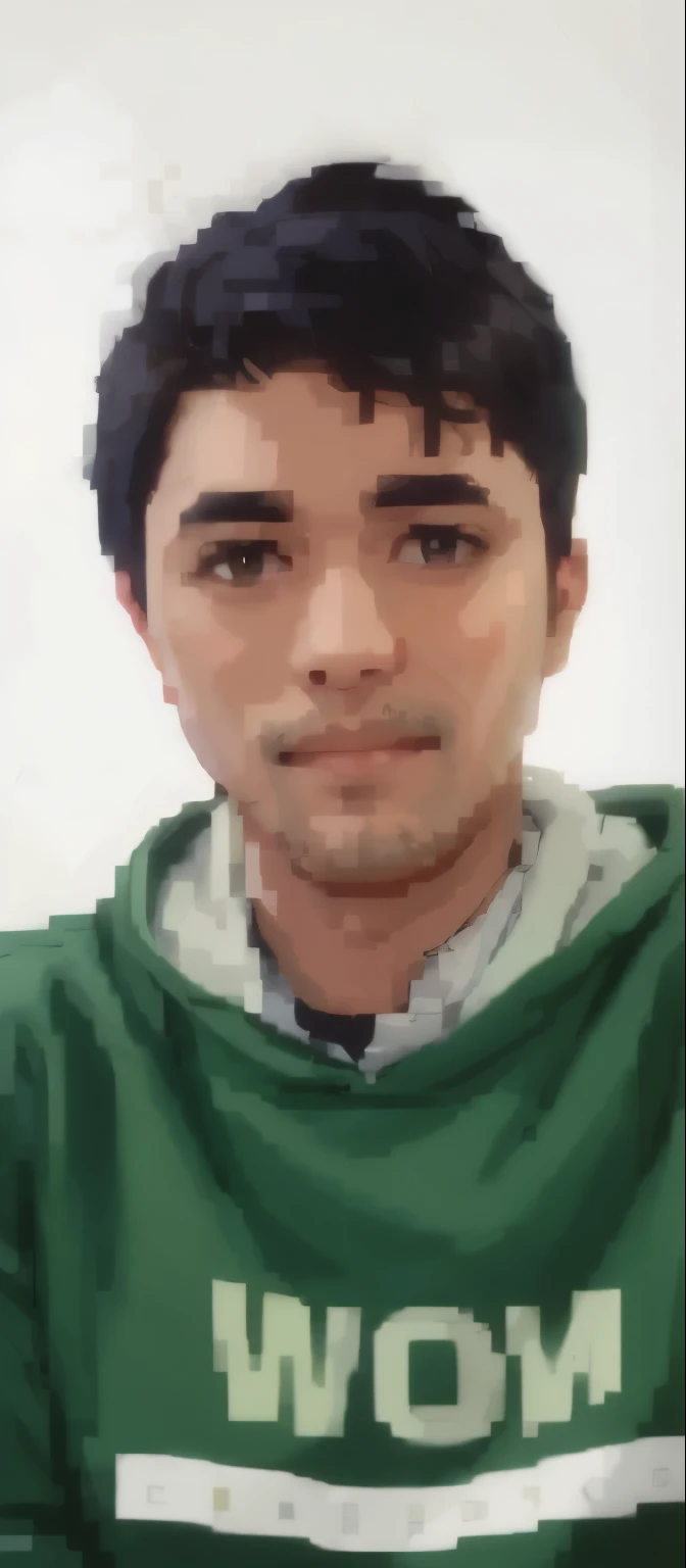 there is a man in a green sweatshirt sitting down, with accurate face, ramil sunga, ismail, without beard, potrait, with kind face, good looking face, with round face, protrait, by Abidin Dino, with no beard, riyahd cassiem, john jude palencar, ayan nag, face picture, raden saleh