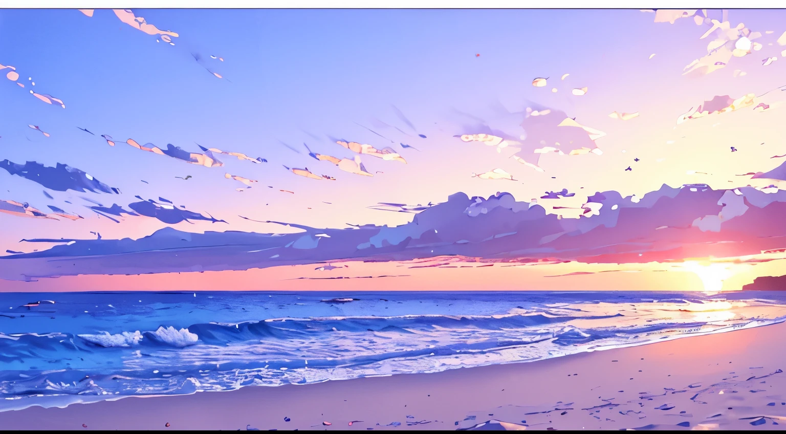 Create 4K 9:16 images depicting stunning sunrises on a tropical beach, There are gentle waves and palm trees along the coast. The color palette should be vibrant，Convey a feeling of renewal and positive energy.  Imagine a transparent glass vase，It is filled with soft pink clouds. Clouds are made up of tiny bubbles, Each reflects a spark. You can see that the bubbles are constantly moving, Move and rotate inside the vase. But although they were short-lived, They leave a lasting impression on the vase itself. When light passes through pink clouds, It casts a soft glow on the glass, Change its essence. It's like bubbles, Moments of joy can be fleeting，Also temporary, But the impression they leave on your soul is like a soft pink cloud, Illuminate your presence，Change you forever.