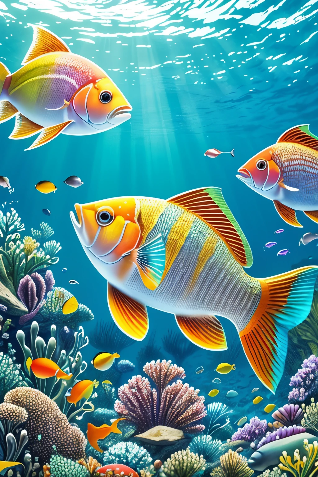 A vibrant and whimsical scene of a playful pesce d'aprile (April Fish), a delightful aquatic creature known for its jestful appearance during the Italian tradition of Primavera (Spring).
A masterpiece of a pesce d'aprile, intricately crafted, bursting with life-like details and impeccable textures.
Best quality, ultra high definition, HDR illumination, and ultra-realistic rendering create a breathtaking image.
Its gorgeous scales shimmer in the sun, reflecting light in myriad hues, while intricate, hyper-detailed gills flutter gently.
Its captiv