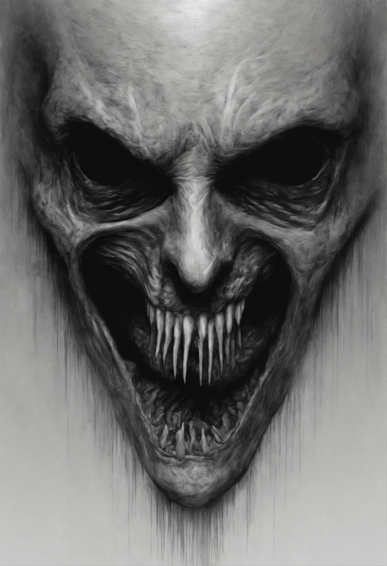 ugliest, scariest grotesque rotten face in the art style of Stephen Gammell