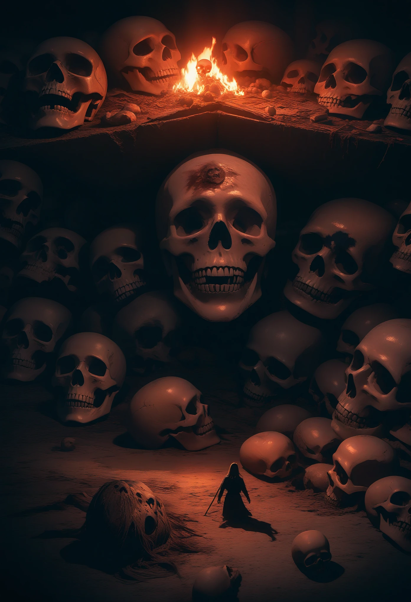 a group of skulls and octopuses in a cave with foggy sky above them and a few dead ones in (the foreground:1.18) and a few skulls in (the foreground:1.18) and a few on (the foreground:1.18), and a few of (the foreground:1.18), monster, no humans, skull, monochrome, scenery concept art, cinematic, dramatic, intricate, highly detailed, dark lighting, dark, dark, dark, dark, dark, dark, dark, dark, dark, dark, dark