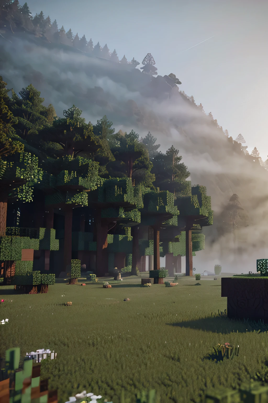 minecraft foggy forest 4K fantasy art