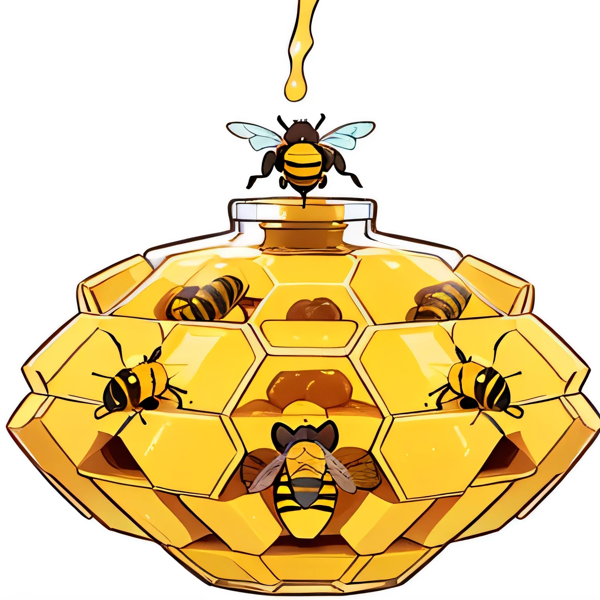 a cartoon beehoneycomb with two bees inside of it, Honey and bee honeycomb, Honey, honeycomb, made of Honey, dripping Honey, beehoneycomb interior backgrounds, fantasy beekeeper, Honey dripping, favela Honeybee honeycomb, jar of Honey, maya bee, alien honeycomb, bee, Honeycomb, made of bees, what a bumbler!, big bee, (bee)