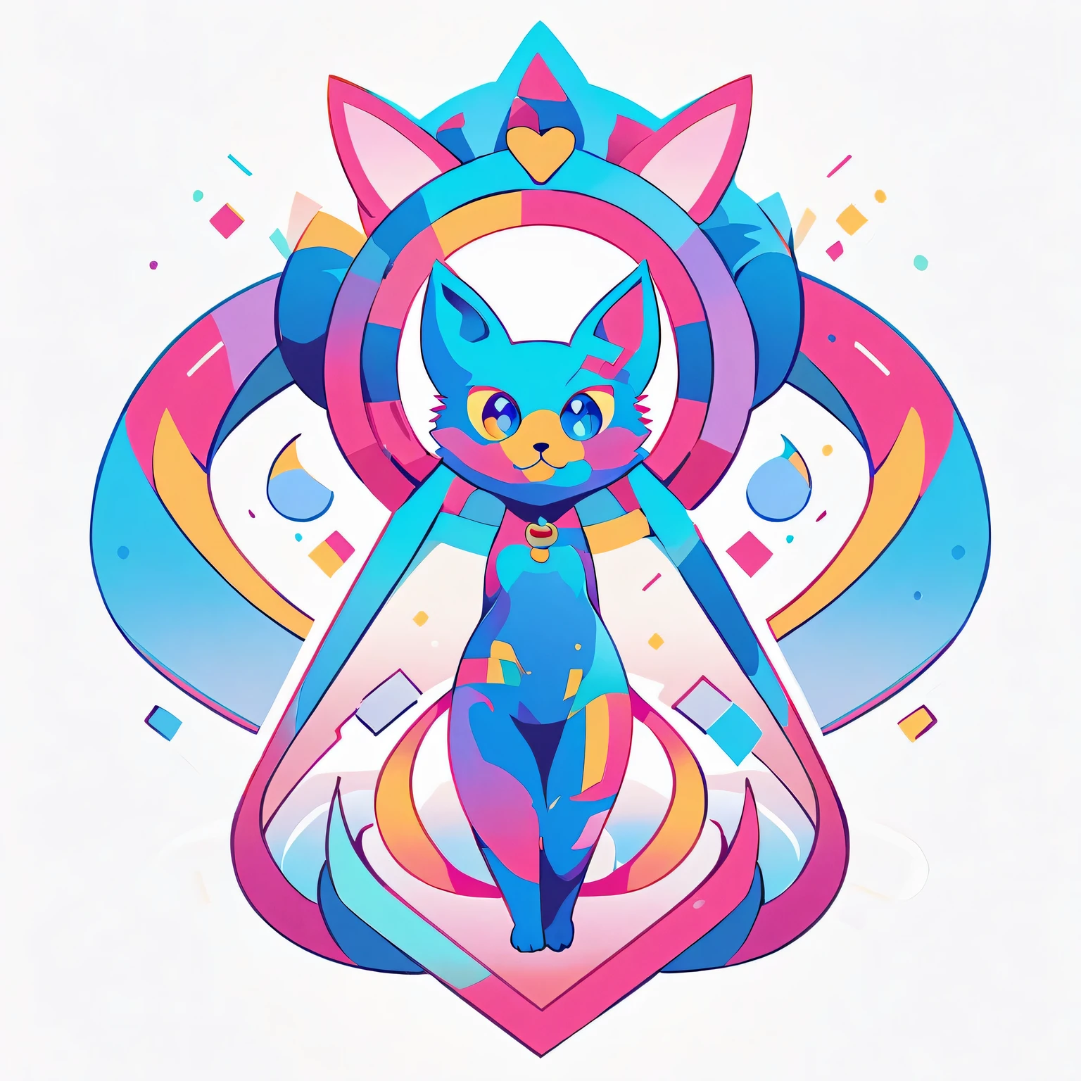 vector art，painted lines，(Fractal style:1.2)，Full body painting of a cat，simple style，blank background，Centrosymmetric，hat