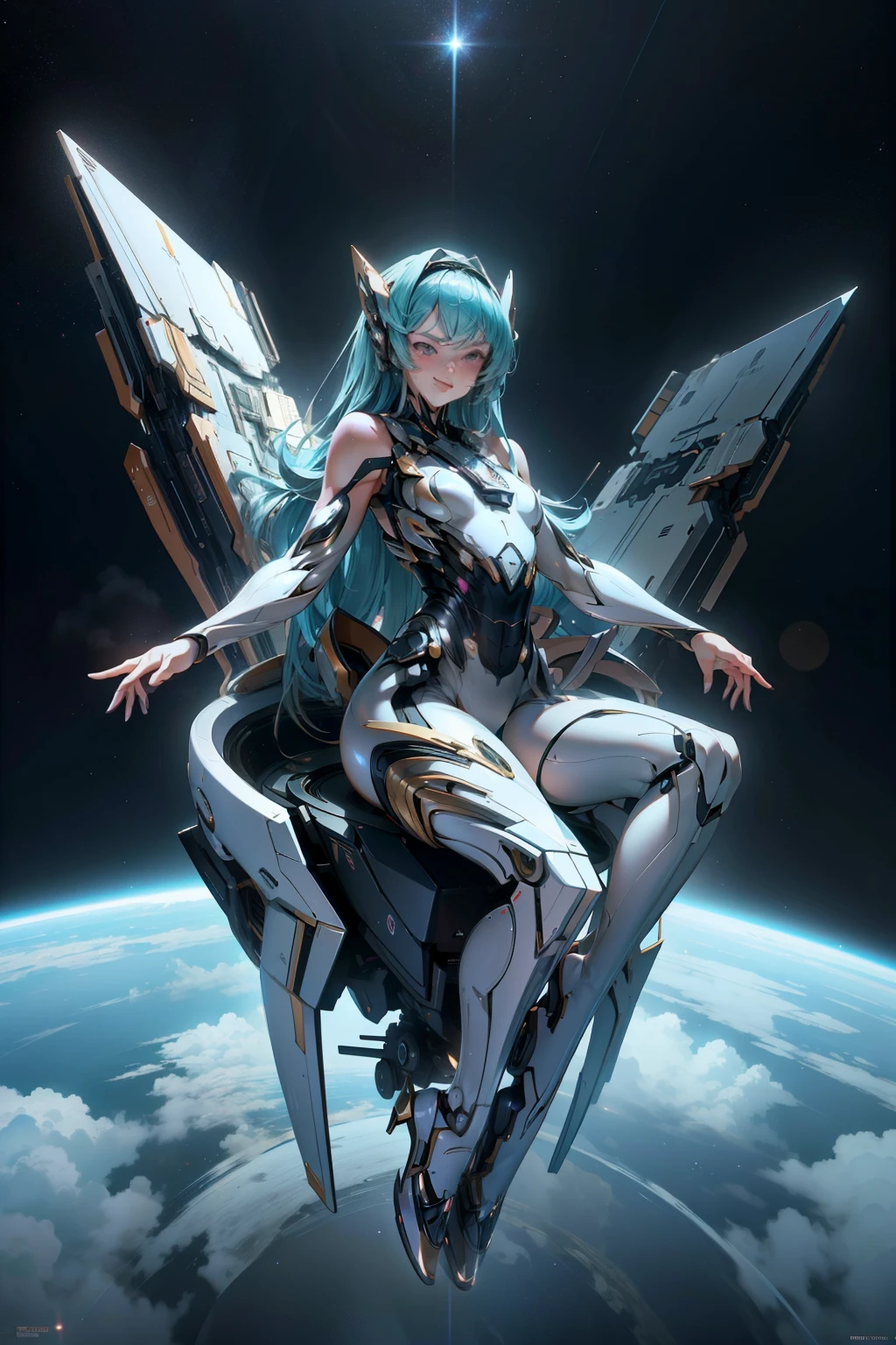 Exquisite anime woman, strikingly naked in the vast expanse of space, adorned with only high heels and a seductive grin, floating in the weightlessness of the cosmos. Intricately detailed CGI, hyper-realistic rendering, Octane engine, softbox lighting, cinematic perspective, ISO 200, 8K resolution.