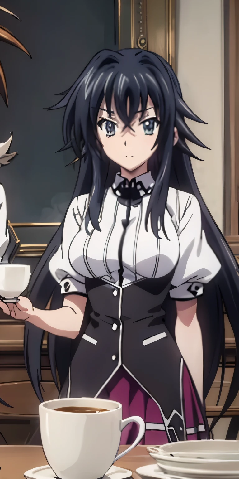 Rias Gremory como una  gotica y cabello negro, ojos cafes