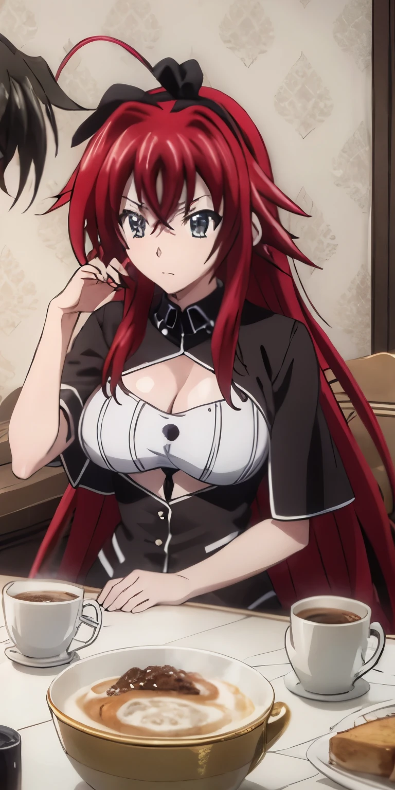 Rias Gremory como una  gotica y cabello negro, ojos cafes