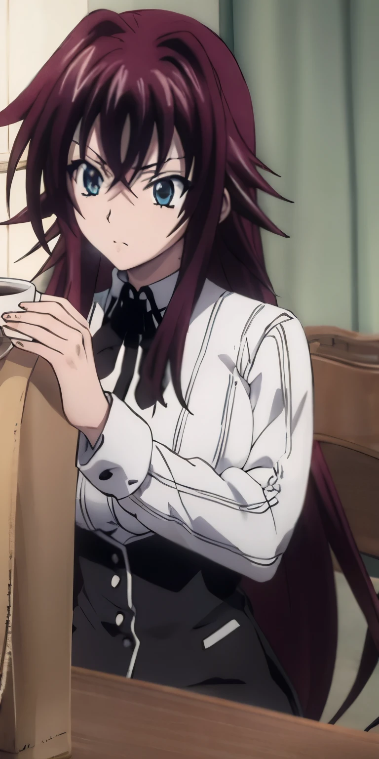 Rias Gremory como una  gotica y cabello negro, ojos cafes