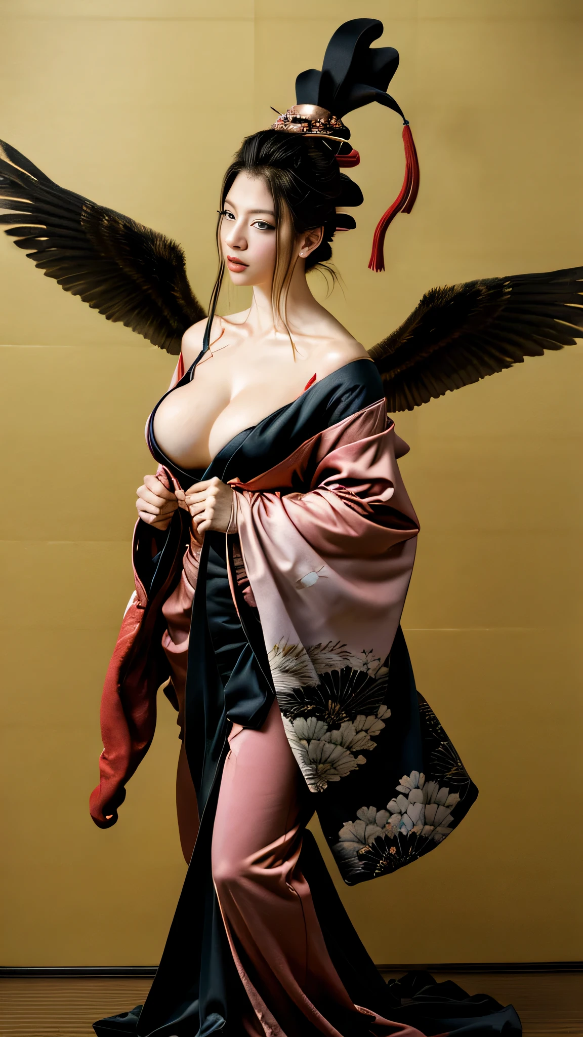 ultra high resolution、sexy uma linda warrior、pretty face、Delicious Company、fascinating figure、sexyなopen kimono、Bewitching、sexy、eros、big breasts、I can see the cleavage、Sexy thighs are flesh and blood、open kimono、The artwork is created in a medium reminiscent of Japanese ink painting、Japanese painting、Bold strokes and monochromatic color palette、 Artist's outstanding technique、Best quality for image presence strength and power、 Precisely expresses the texture and intricate patterns of the kimono、Proof of the highest quality、drama style proof、 Typically、Artwork of elegance and strength、traditional Japanese aestheticodern atmosphere、 monochromatic color palette、Combine details、Paintings that captivate viewers、