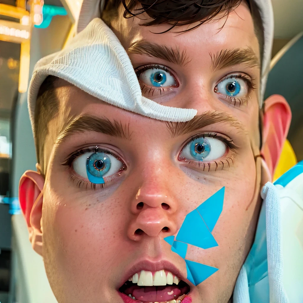 coopie, 1boy, a guy merging into a geometric pattern, flat 2d design, abstract style, non-realistic, Surrealism, Futurism, Abstract expressionism, super detail, best quality, 8k, high key lighting