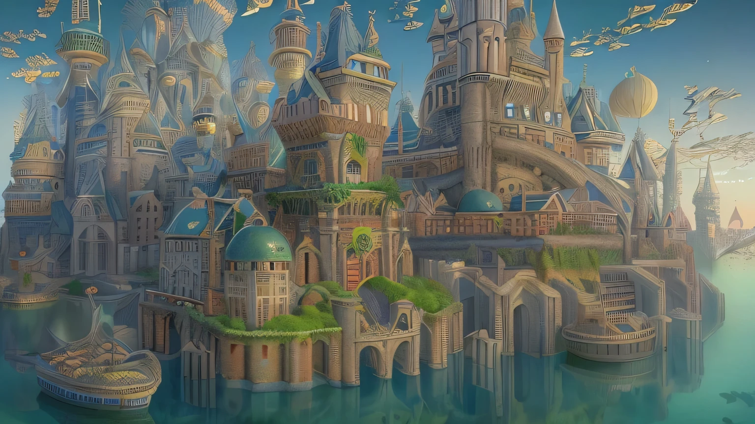 High resolution, best quality, masterpiece, very high image, quality, Super detailed, surreal, 3D, anime illustration, Northern Renaissance style, Undersea city, Accurate, Accurate, detailed description
