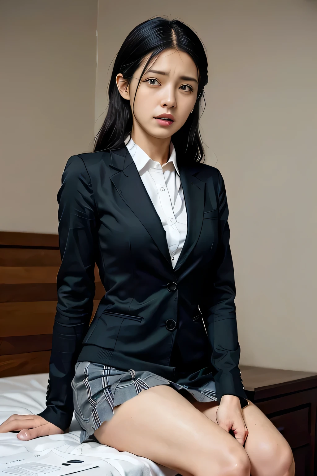 Light gray plaid pleated skirt,