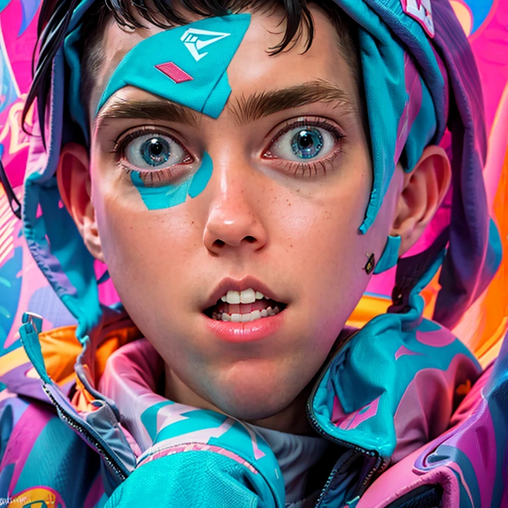 coopie, 1boy, a guy merging into a geometric pattern, flat 2d design, abstract style, non-realistic, Surrealism, Futurism, Abstract expressionism, super detail, best quality, 8k, high key lighting, psychedelic vibes, bizzare composition