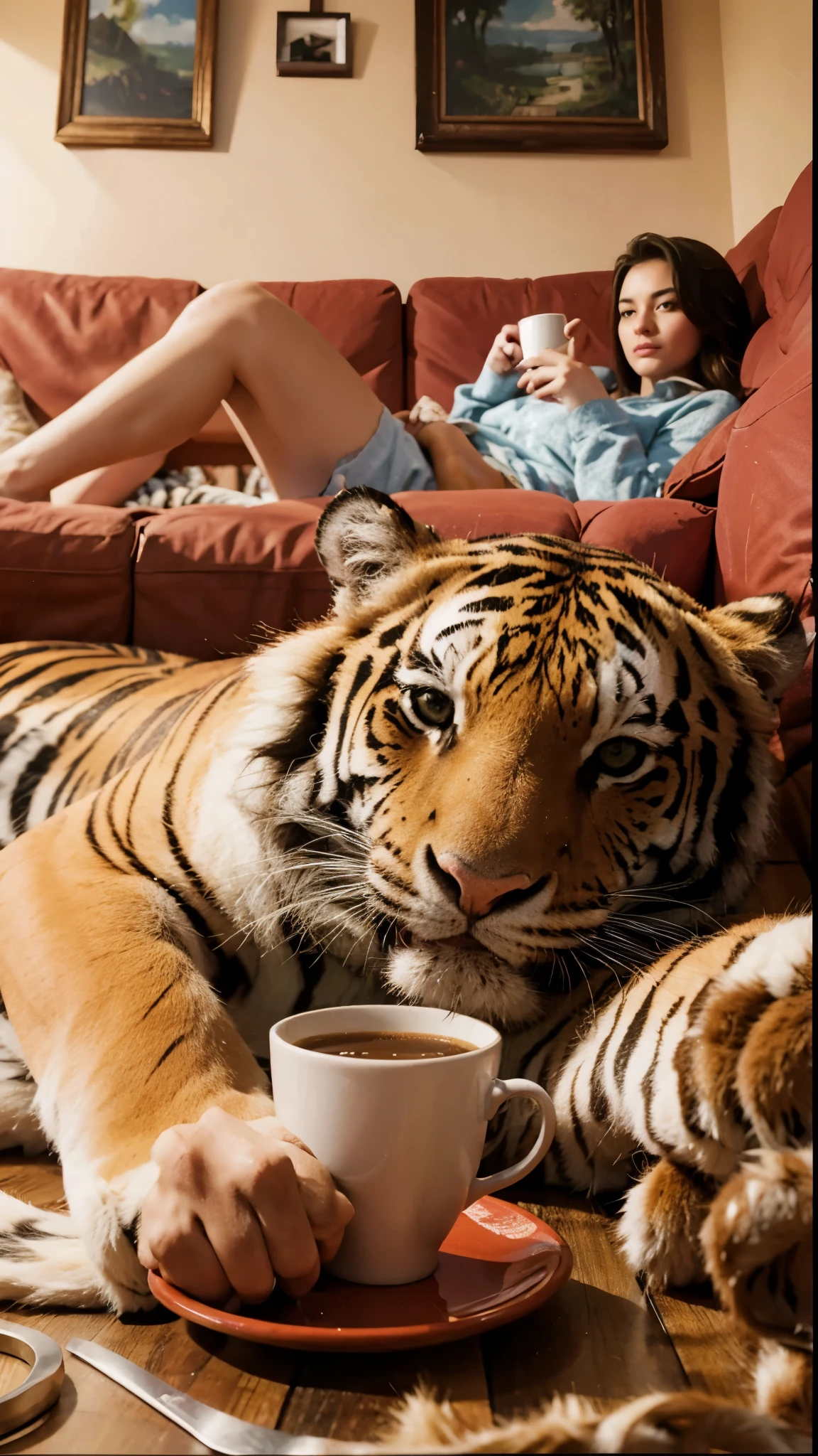 Tiger and woman
