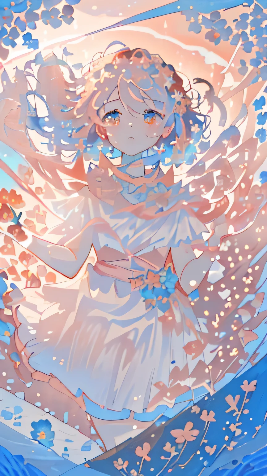 (best quality:1.4),(Urgent 1:0.49),(Light:1.543),(The wind blows:1.421),(blue, Red, Pink, Flowers: 1.6532), Deep scene,(Lights:1.1), (blue, Red, Pink, Flowers: 1.6532),(The petals float on the surface of the water:1.212),(Stone),(starry sky:1.5),(meteor:1.5),(galaxy:1.543),Butterfly,(Sapphire decoration), cartoon