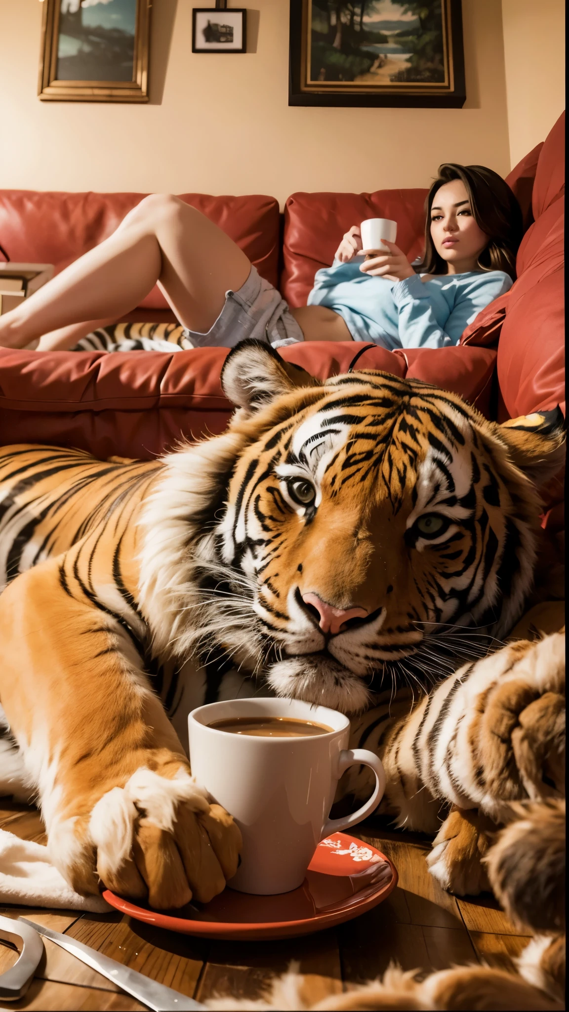 Tiger and plump woman