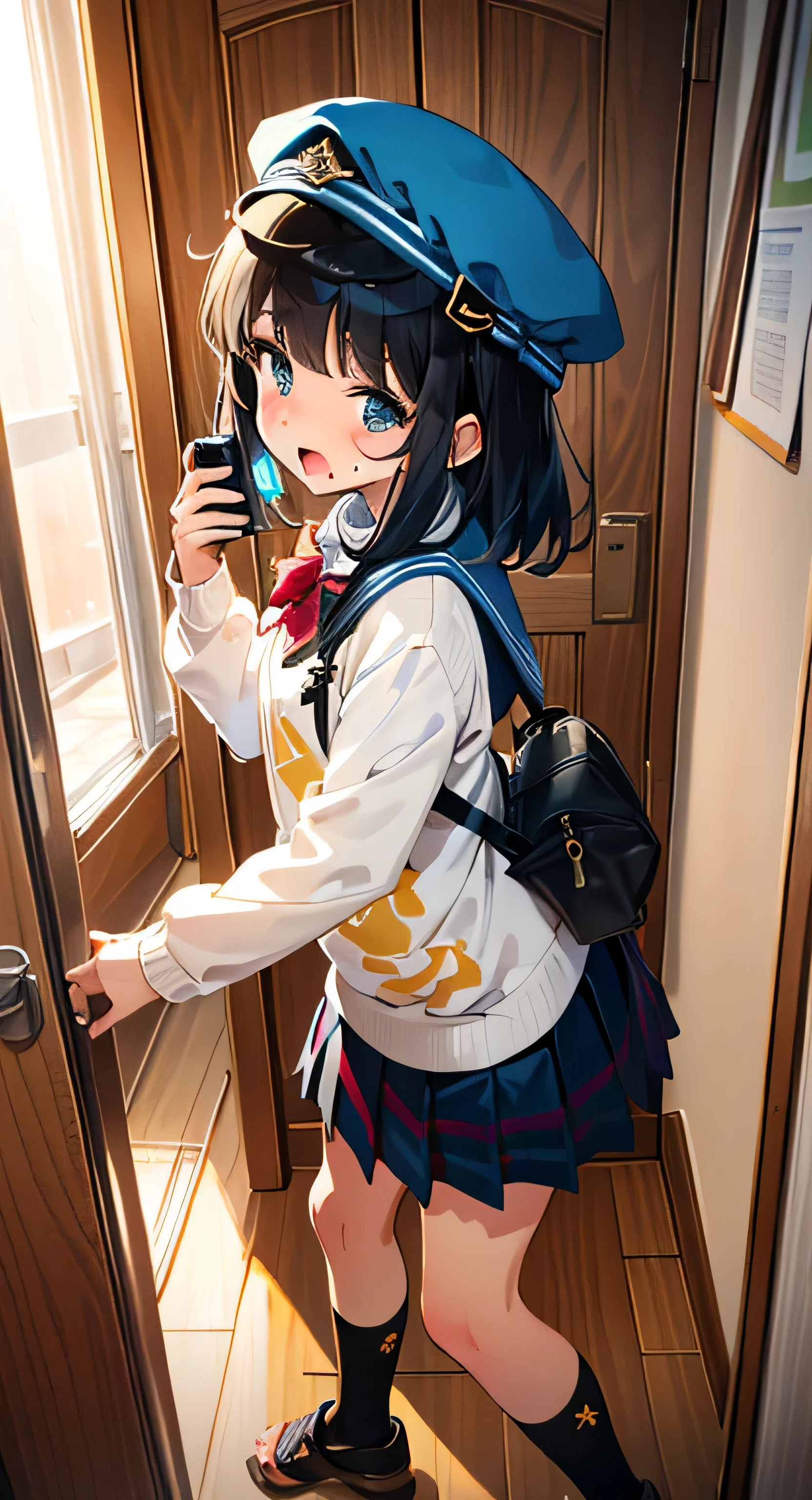 {{{Top quality}}}, {{Very detailed, very detailed face, (Delicate illustration: 1.2)}}, ((School (shoe closet, entrance hall, entrance wooden floor)))), { {{Top quality} }}, (sexual bullying, sex between men and women), NSFW, semen, love juice, ), ((children's clothing (sweater, alphabet print), cute pouch, hat (stylish cap) ), deep-brimmed hat, large), checked miniskirt (red and yellow check), black hair, striped socks (white and black), shoes (going out sandals)), ((young body)), (( One hand on smartphone (take a photo of yourself with the camera)))))), chest (flat chest), round face, child: 1.25), (baby face: 1.2), ((short limbs)), ce, drooling, Pissing, Puni, A man gets attacked by several girls in front of the school's shoe rack, Piledriver, The man grabs the girl's buttocks and spreads them from side to side, He penetrates her with his dick and gets on top of the boy. , press her vagina against her anus and spread her legs. ,Front view