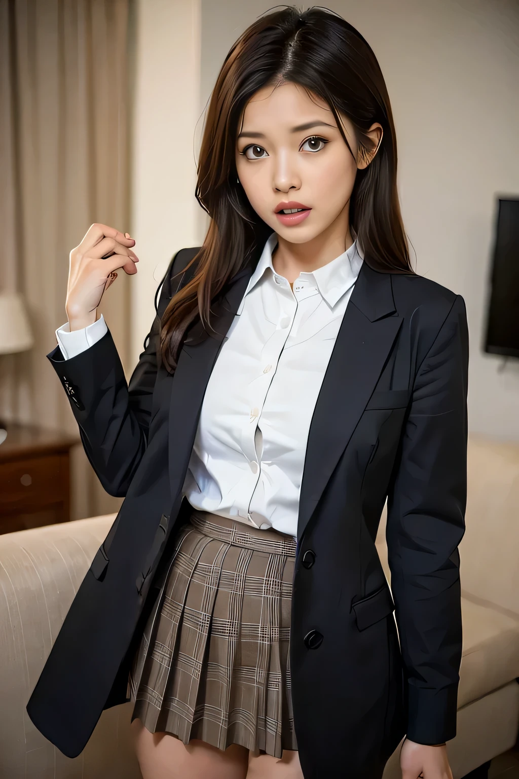 Light brown plaid pleated skirt,