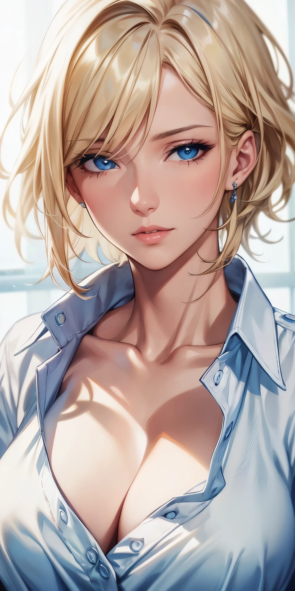 portrait, realistic, blue eyes, blonde hair, 4k resolution, high quality cg, beautiful cg, soft light